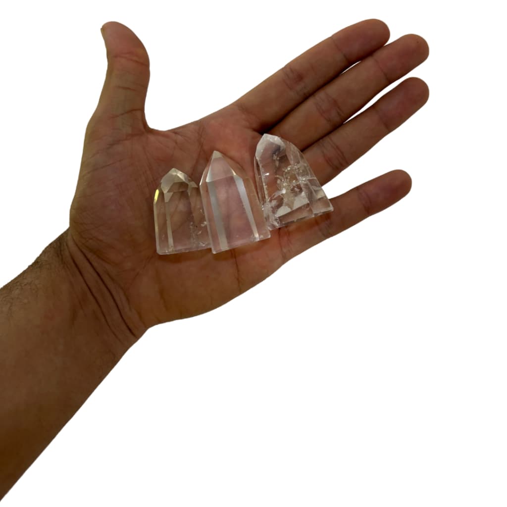 Kit 3 Pontinhas De Cristal Lapidado Pedra Natural Polida Gerador Energético Decoração Meditação