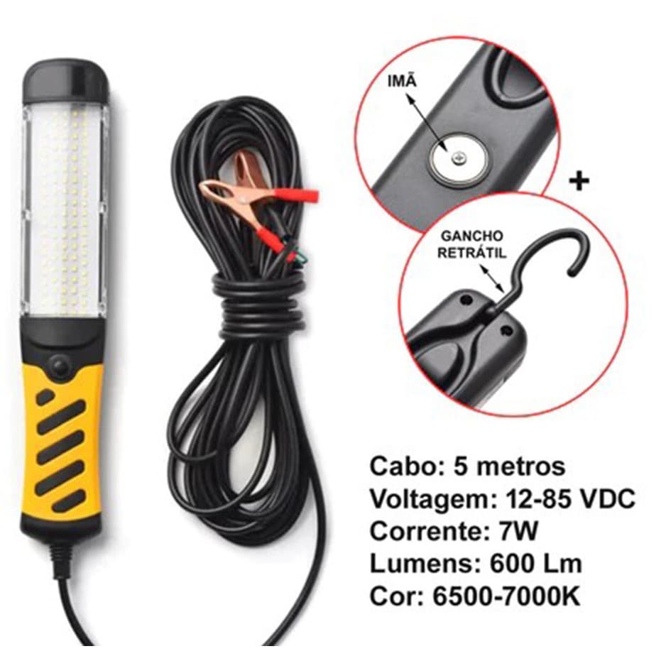 Lanterna Pendente De Emergência Led Automotiva 5m Imã Gancho