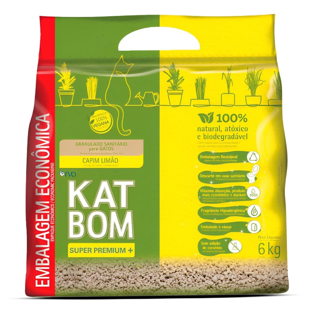 Katbom Areia Higiênica Capim Limão – Granulado Sanitário Natural para Gatos  6kg
