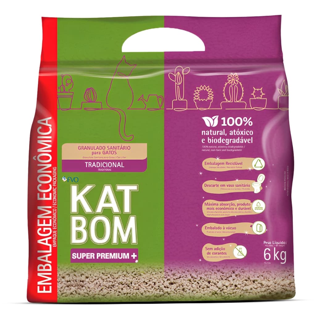 Katbom Areia Higiênica Tradicional – Granulado Sanitário Natural para Gatos  6kg