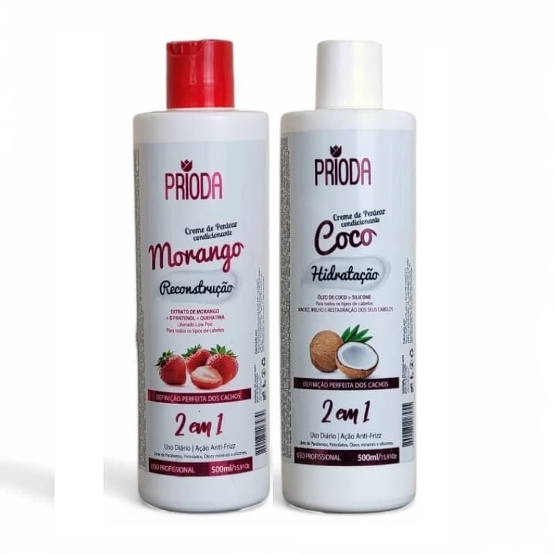 Creme de pentear para cabelos cacheados Morango ou Coco Prioda 500ml