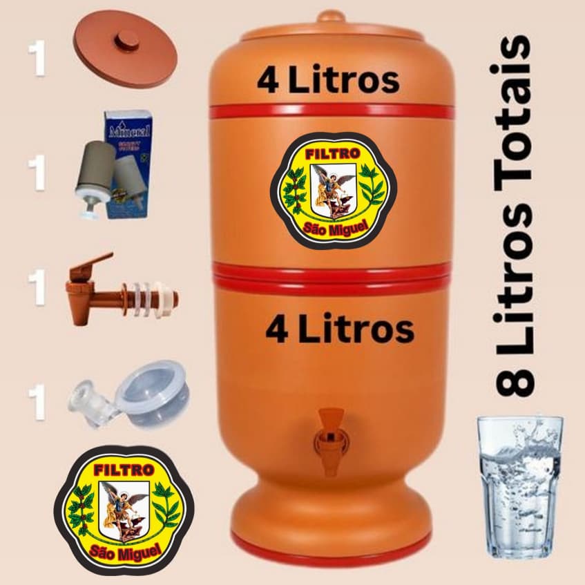 Filtro de Barro 8 Litros Completo Tradicional com Vela, Boia e Torneira Jaboticabal Bebedouro D'água