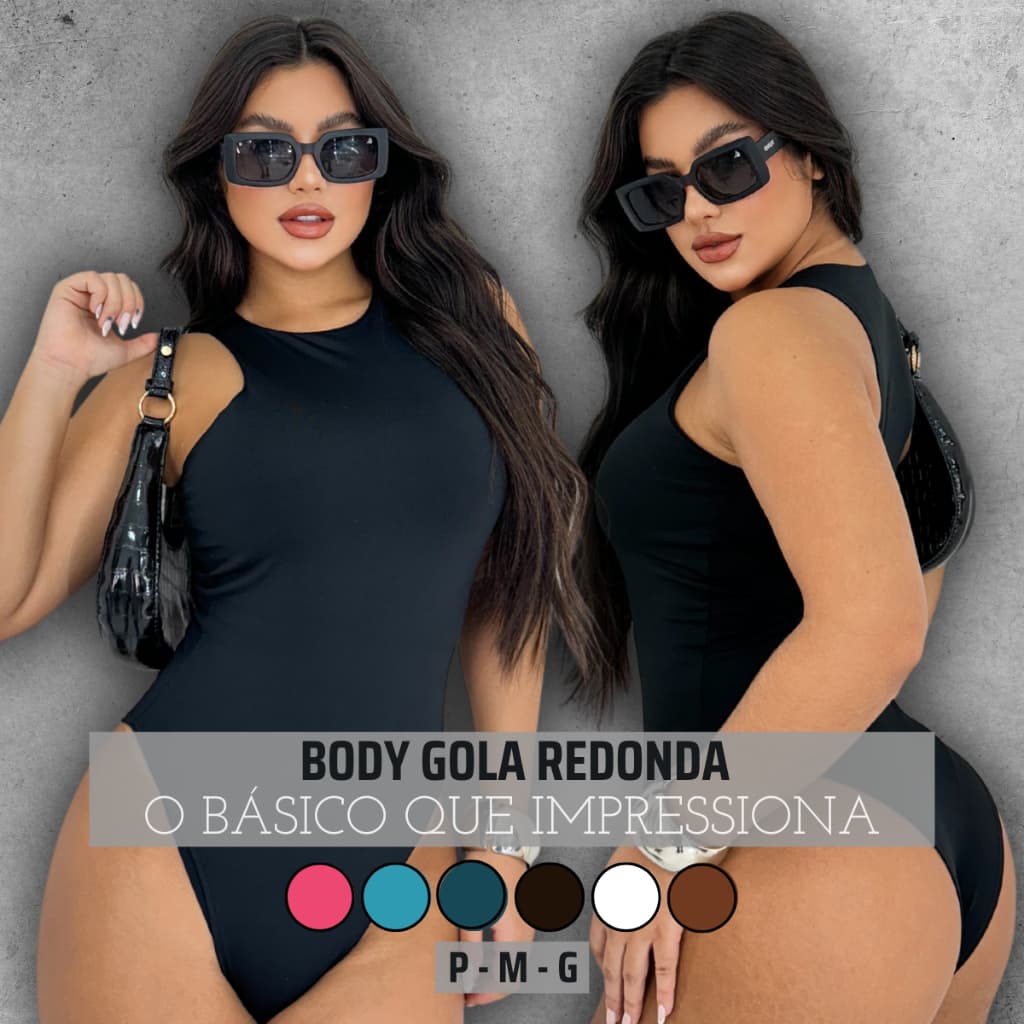 Body Gola Redonda Regata Collant Bori Dia A Dia Básico Bodi Nadador Feminino Moda Verão Bory Suplex Forrado Sem Manga
