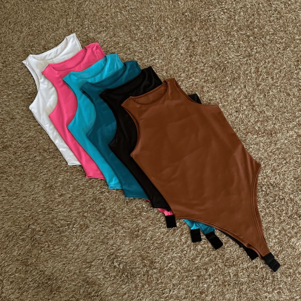 Body Gola Redonda Regata Bori Dia A Dia Collant Básico Bodi Feminino Suplex Moda Verão Bory Nadador Sem Manga Forrado