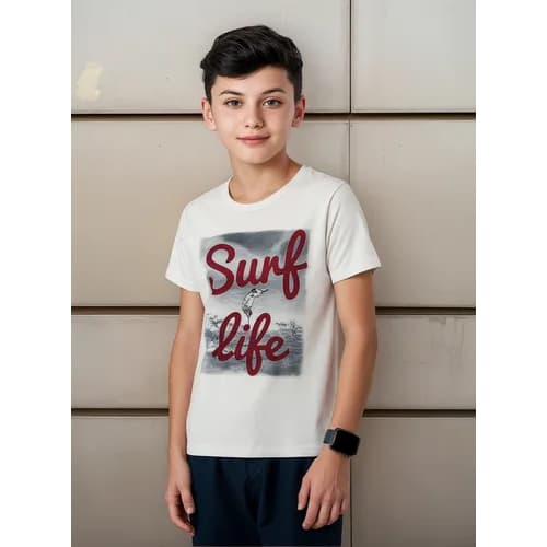 Camiseta Infantil Algodão Estampa Frontal Manga Curta Surf Life Tex