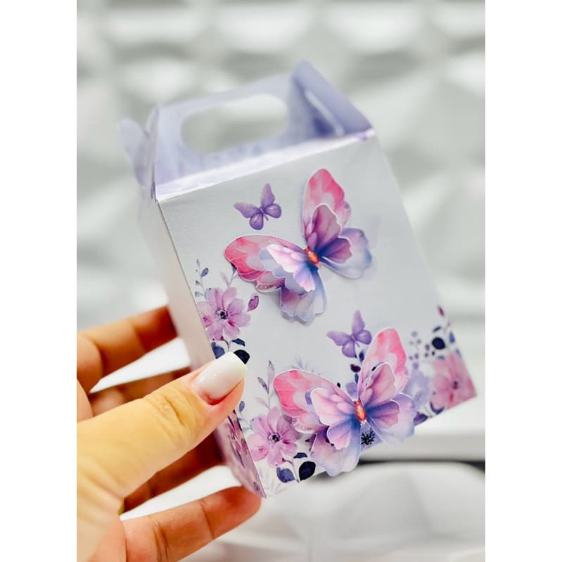 15 caixas personalizadas borboelta lilas com rosa - lembrancinhas jardim encantado / jardim das borboletas / kit  pe