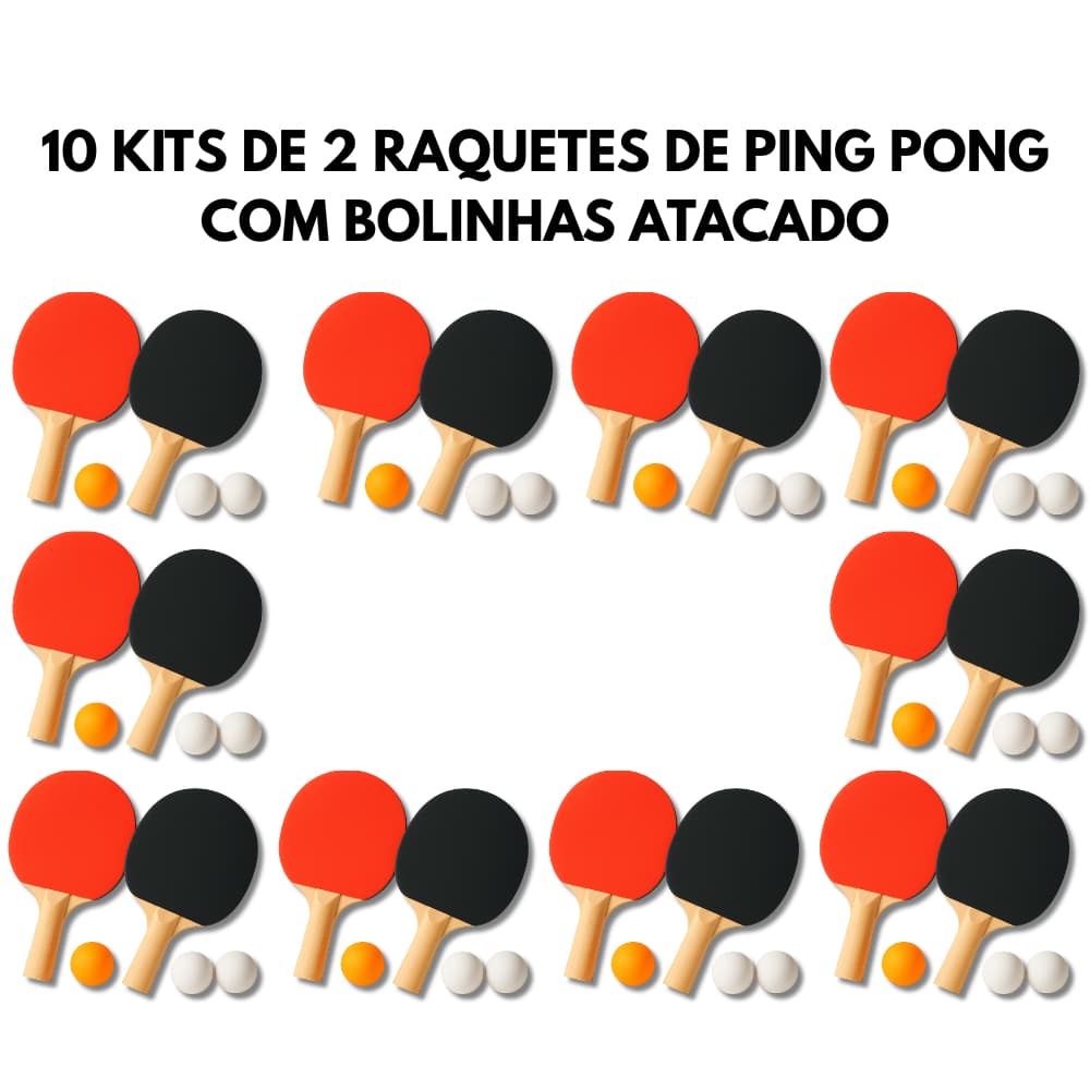 10 Kits Com 2 Raquetes e 3 bolinhas de Ping Pong Tênis de Mesa Lembrancinha Atacado Revenda Presente