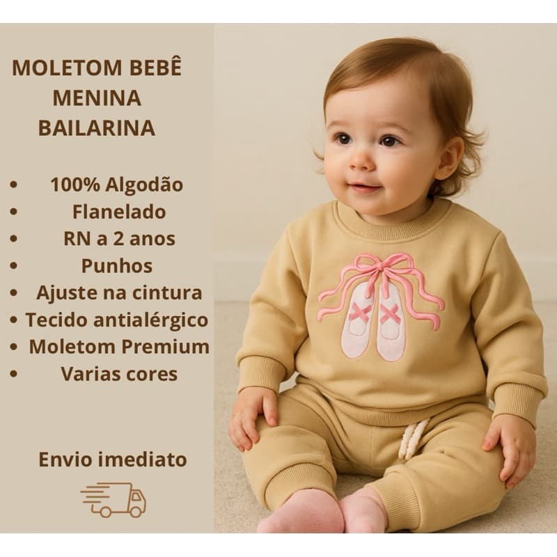 Moletom menina quentinho algodão estampa bailarina RN a 2 anos