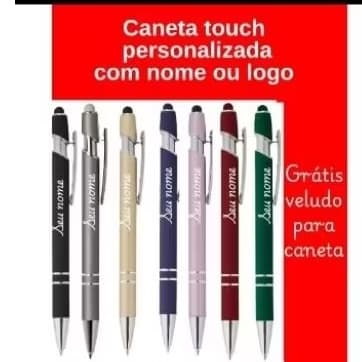 Kit 20 Caneta touch metal personalizada acompanha estojo de veludo