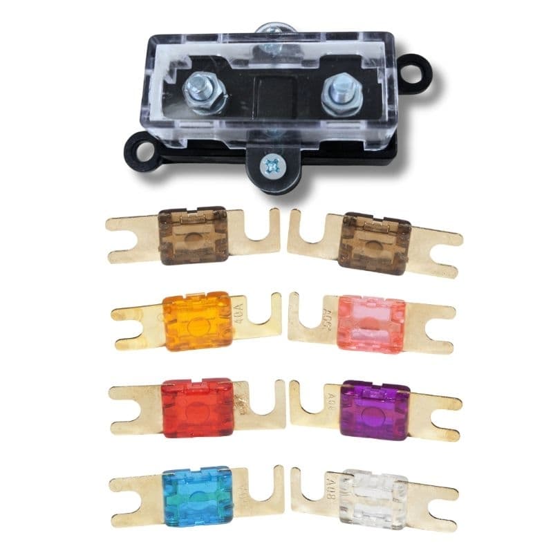 Porta Fusivel Midi Pequeno Acrilico + Fusível Mini Faca ANL Para Som Automotivo