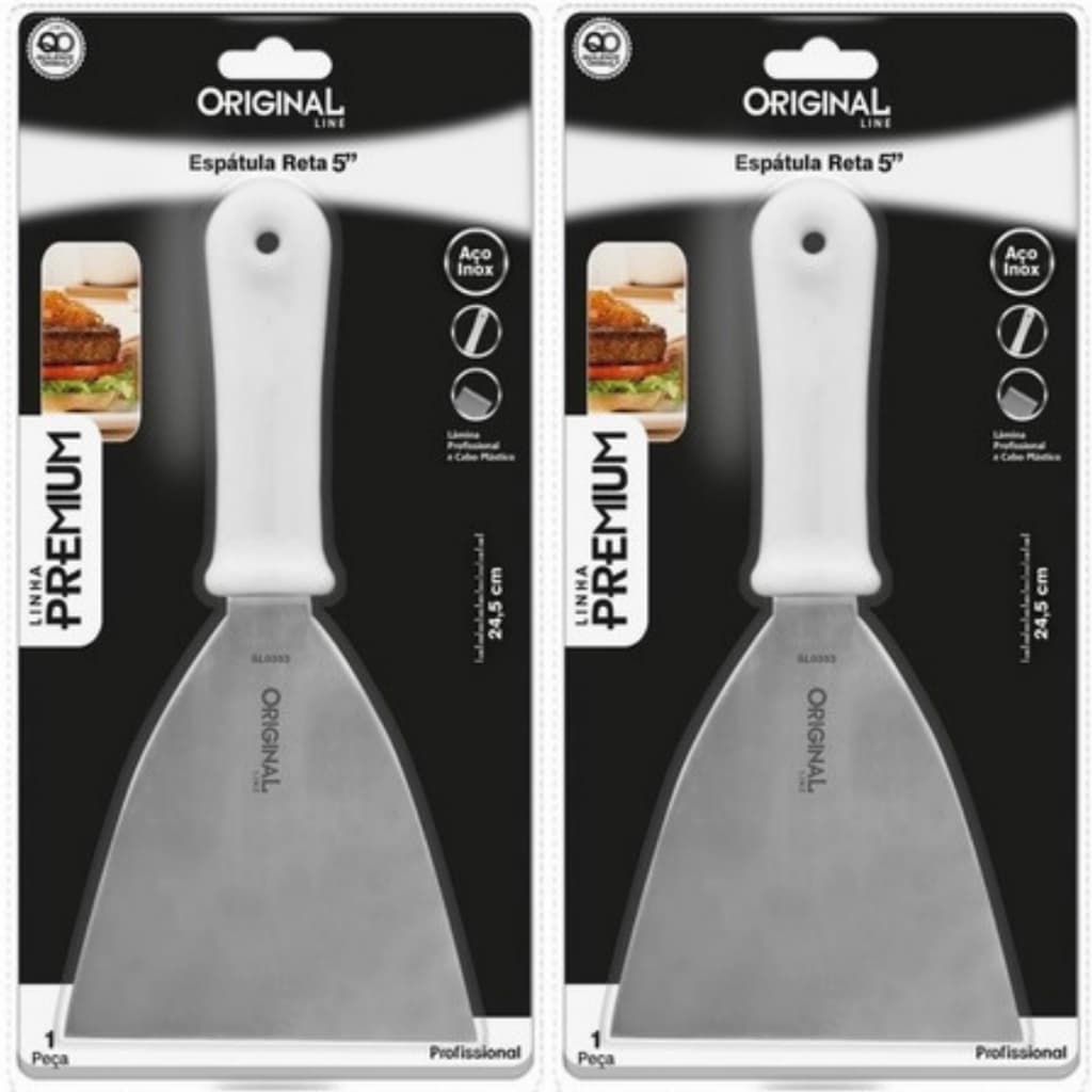 Kit 2 Espátulas Retas Inox Profissional para Chapeiro Churrasqueiro Hambúrguer Lanche Chapa