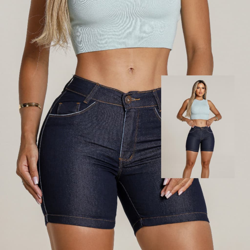 Short Jeans Feminino Cintura Alta com Lycra Elastano Super Stretch Modelador