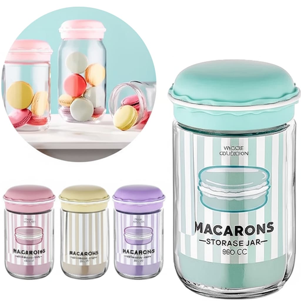 Kit Pote De Vidro Com Tampa Macarons Lilás Rosa Amarelo Verde Varios Tamanhos