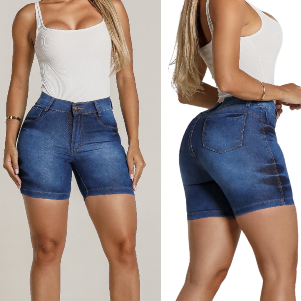 Short Jeans Feminino Cintura Alta Lycra Ajuste Confortável e Modelagem Perfeita