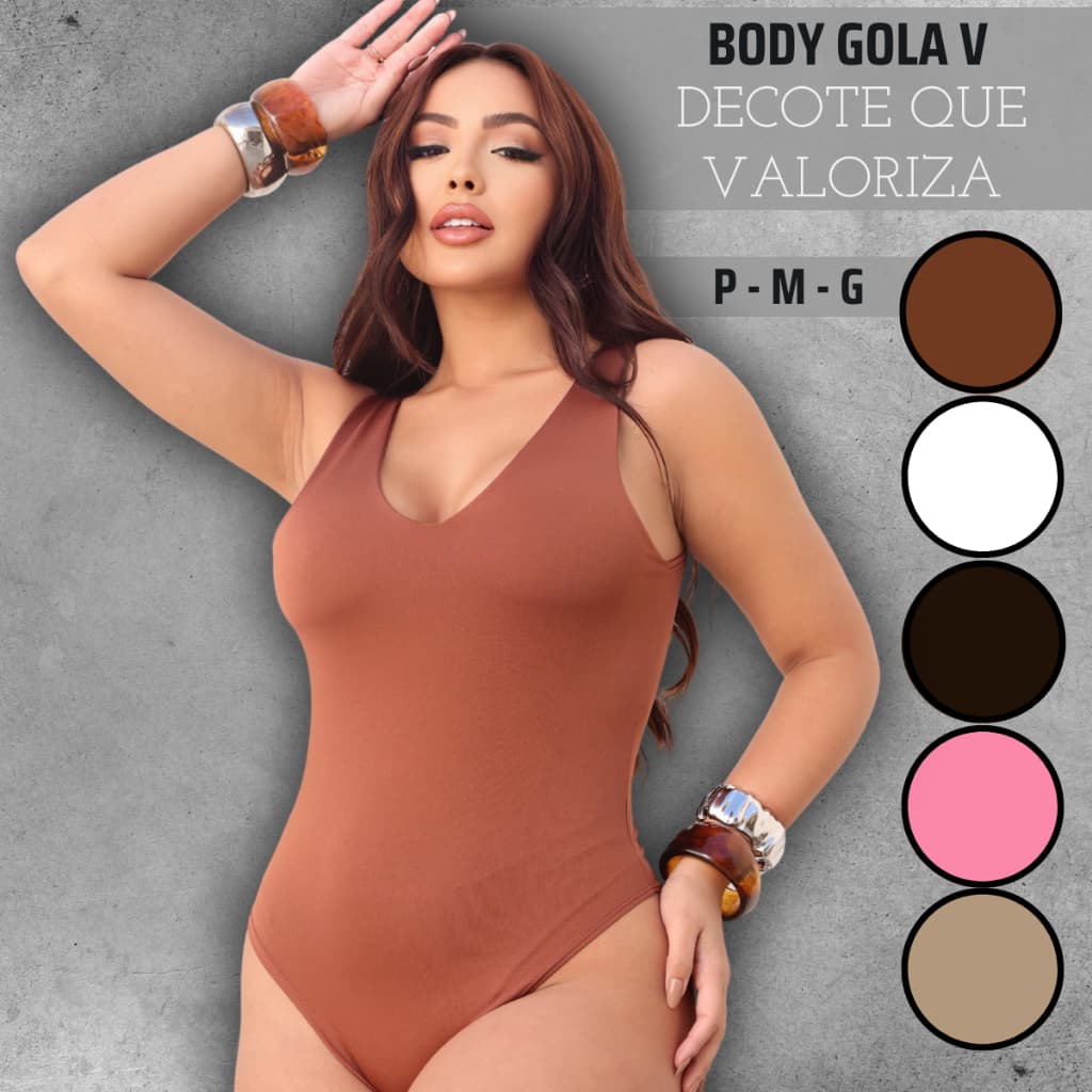 Body Decote Gola V Alças Grossas Bory Básico Collant Dia A Dia Feminino Bori Verão Suplex Bodi Casual Forrado Elegante