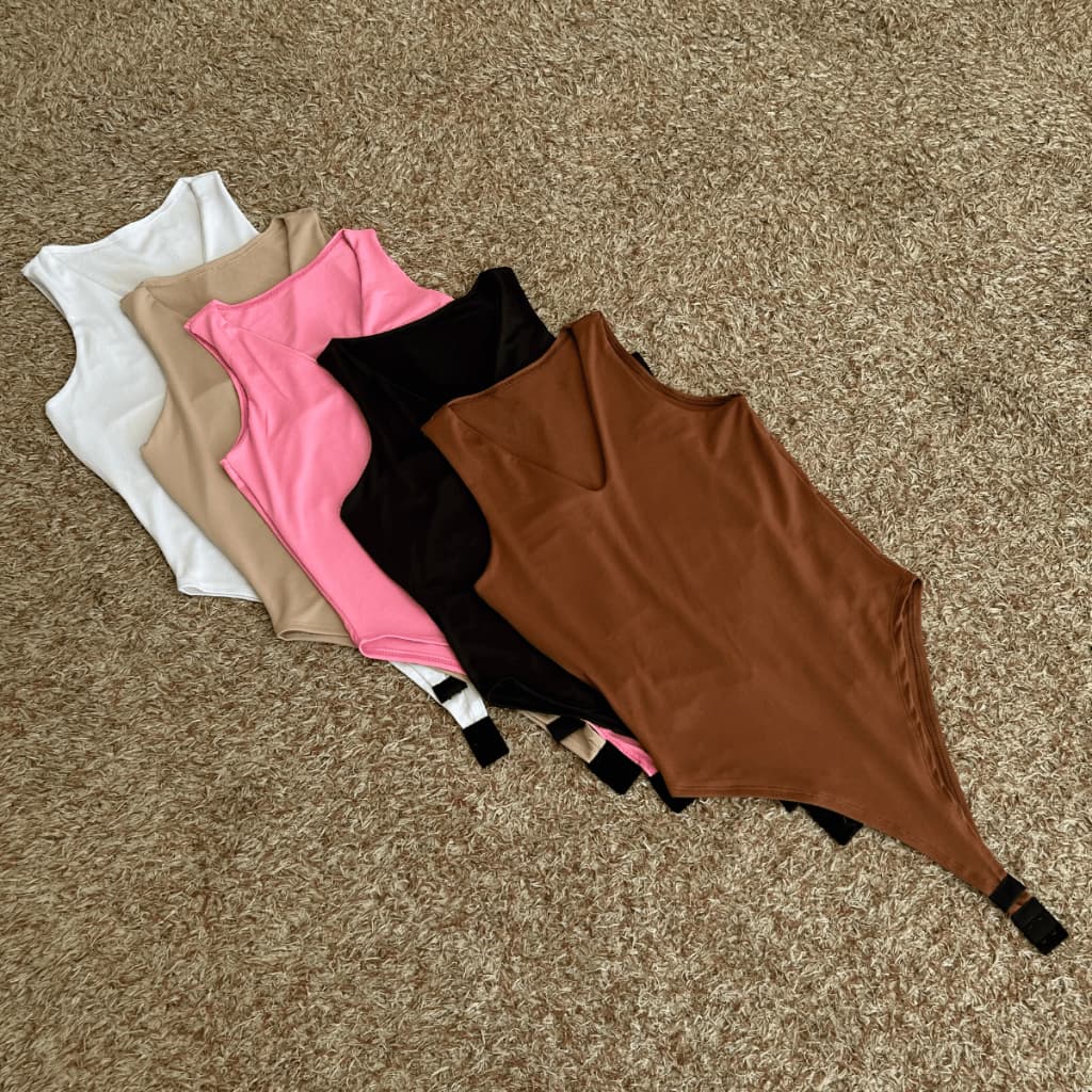 Body Gola Decote V Feminino Collant Alças Grossas Dia A Dia Bory Básico Bori Verão Suplex Elegante Bodi Casual Forrado