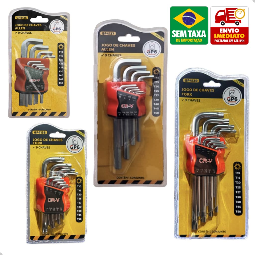 Jogo Chaves Allen Torx 36 Peças Tipo L Curta Média T10 a T50 Aço GP Tools Profissional