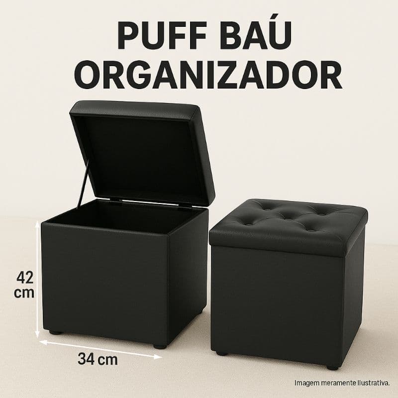 Puff Baú Organizador Dobrável 42x34x34cm | Estojo para Brinquedos, Roupas e Decoração - Diversas Cores