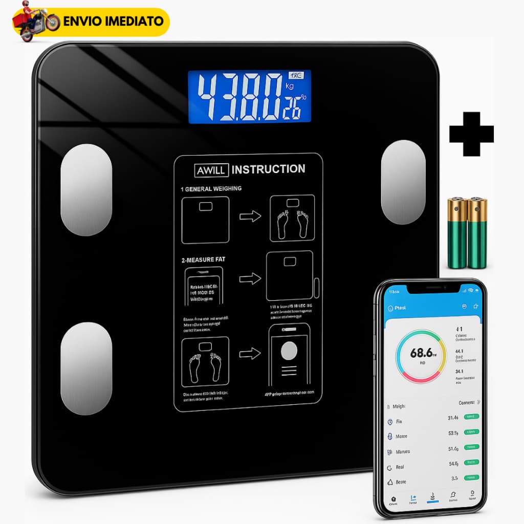 Balança de Bioimpedância Digital Bluetooth Corporal até 180 kg Resultado pelo Celular + Pilhas
