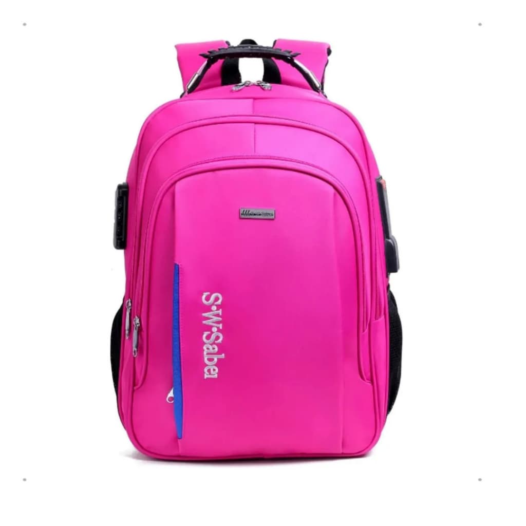 Mochila Feminina Impermeável com Compartimento para Notebook Resistente Reforçada Cor Fúcsia