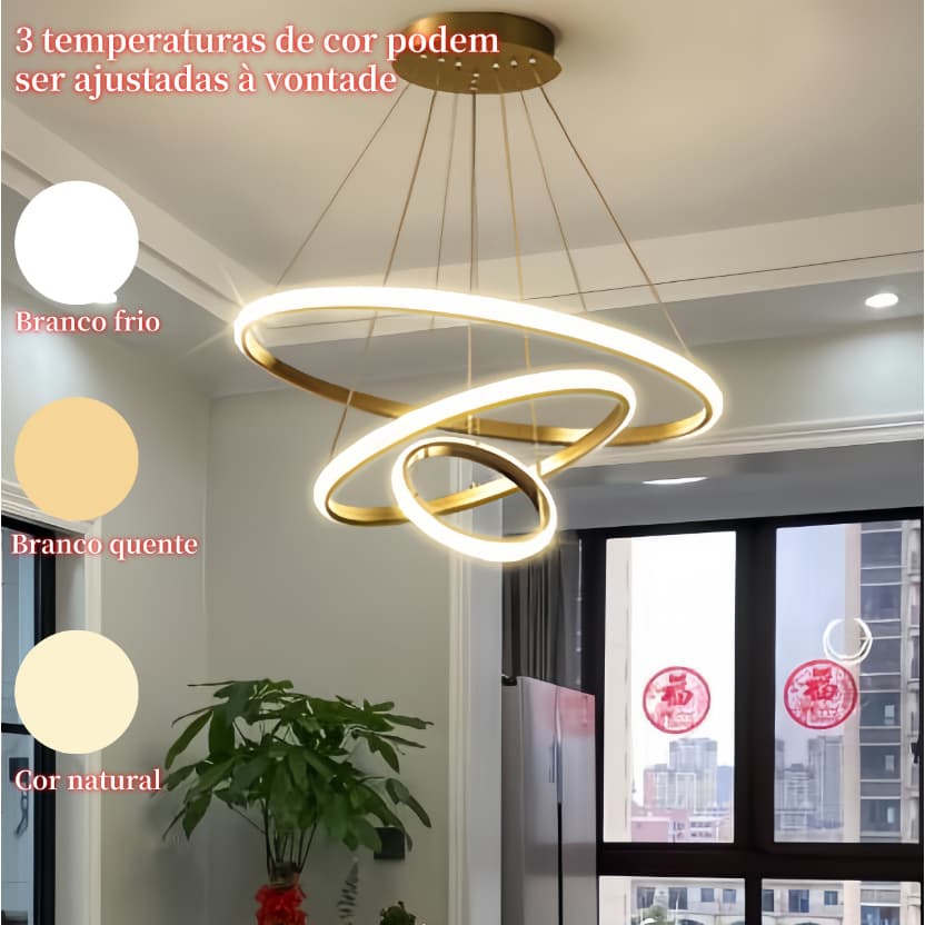Lustre LED 3 Cores - Sala/Cozinha | Design Nórdico | Pendente Moderno - O15