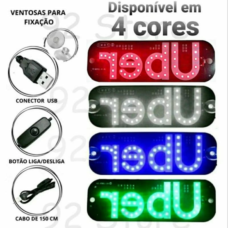 Placa para Aplicativo Motorista App LED Painel Letreiro Luminoso USB