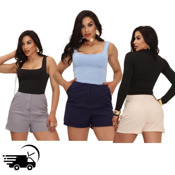 Short Feminino Alfaiataria Com Zíper Na Lateral Tendencia