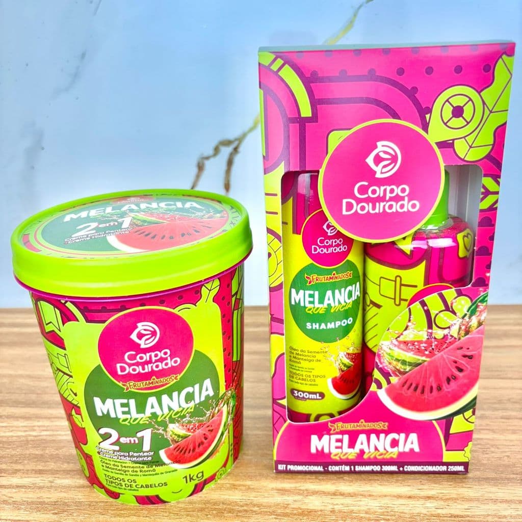Corpo Dourado Shampoo + Condicionador + Máscara 1kg – Melancia, Morango e Pistache Nutrição Capilar Hidratação Intensa