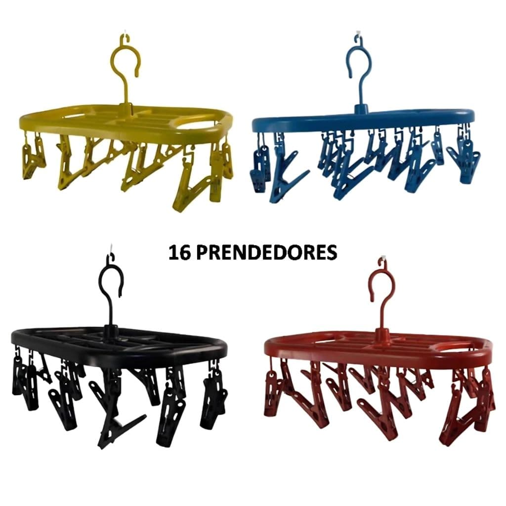Kit Com 4, 2 Unidades Varal Multiuso 16 Prendedores Roupa Íntima Calcinha Meia Cueca - Cores Variadas