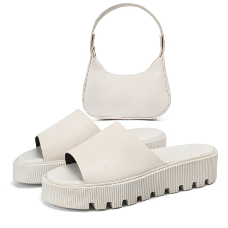 Kit Feminino Chinelo Slide Nuvem  Branca Com Bolsa De Ombro