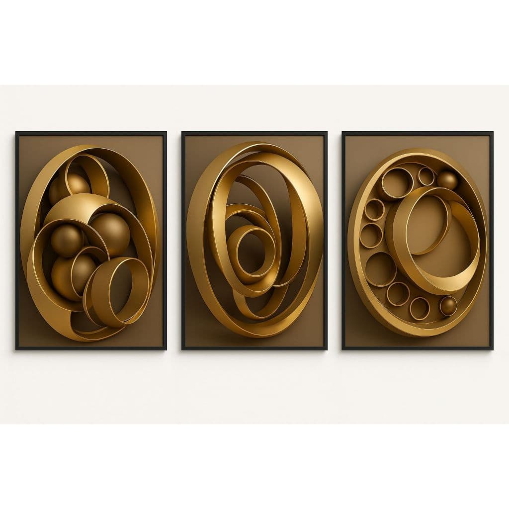 Kit 3 Quadros Abstratos Dourados – Decoração Sofisticada