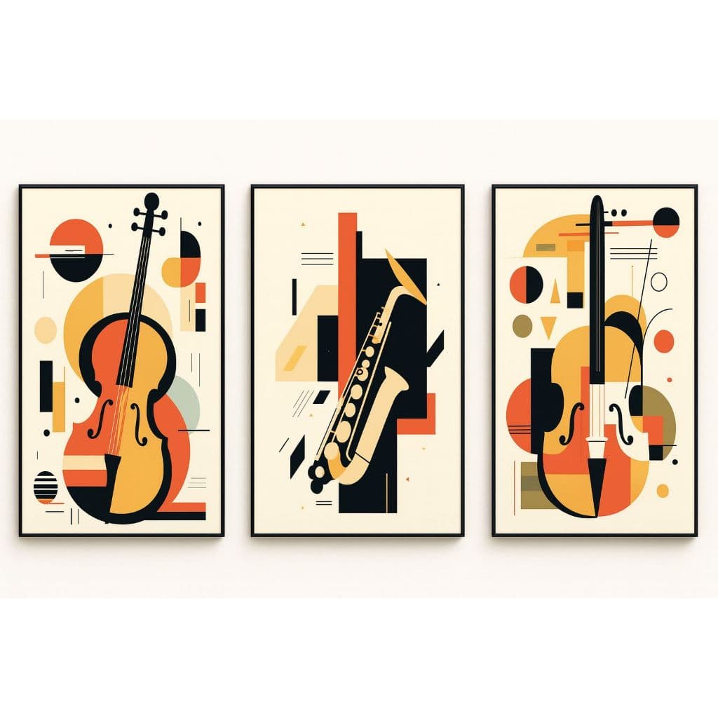 🎷Quadros Decorativos Instrumentos Musicais - Kit 3 Peças