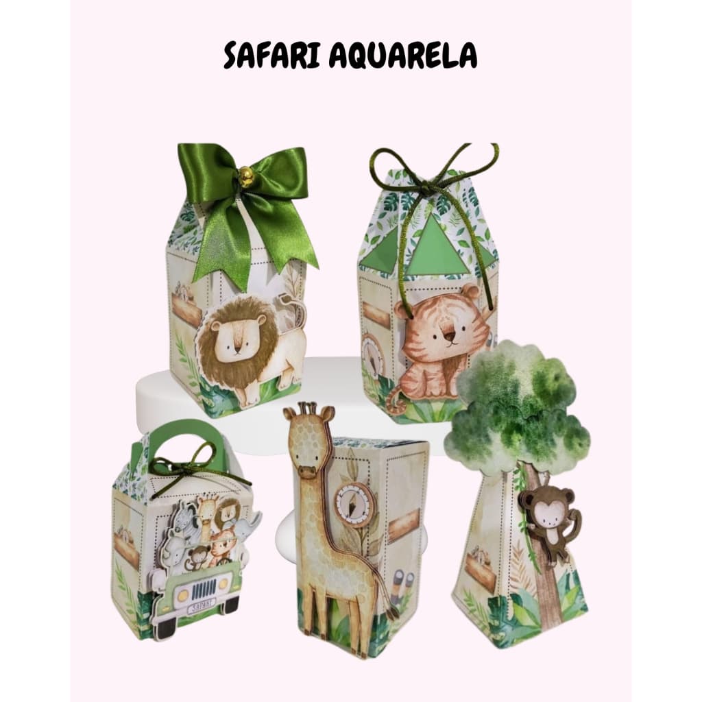 Kit Safari Aquarela lembrancinhas festa infantil –  caixinhas personalizadas com nome e idade