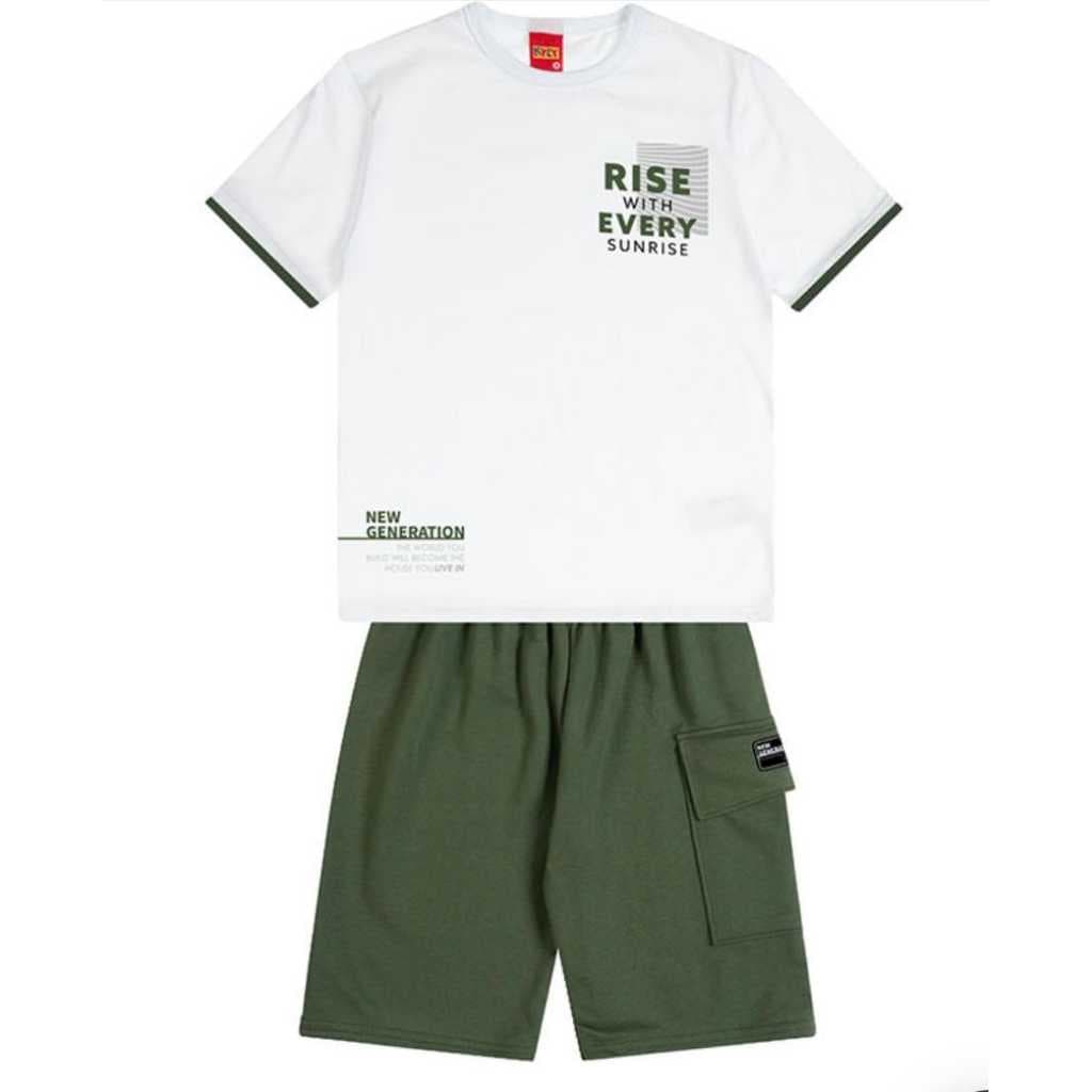 Conjunto Infantil Menino Camiseta Em M/Malha Bermuda Em Moletom S/Felpa 100% Algodao Lettering Kyly
