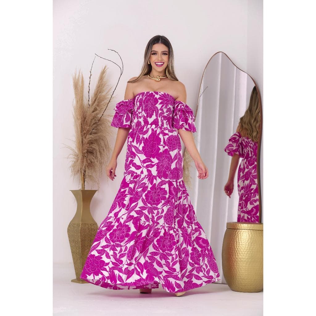 Vestido Femenino Longo Latex 3 Maria Estampado Ciganinha Tomara Que Caia