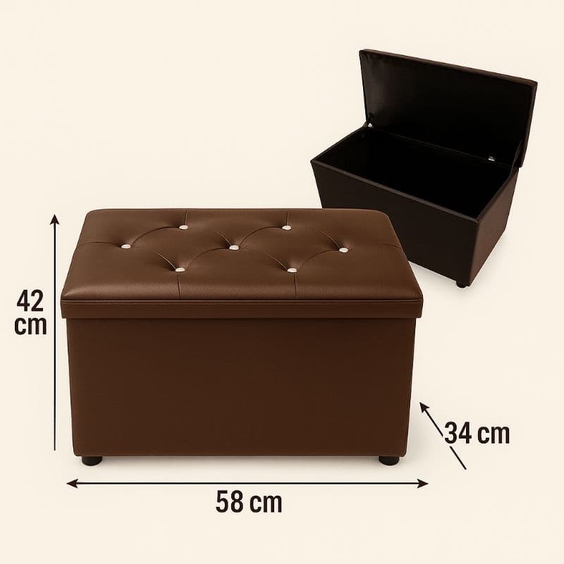 Puff Baú Organizador Dobrável Marrom 58x34x42cm Assento Porta-Objetos Decorativo