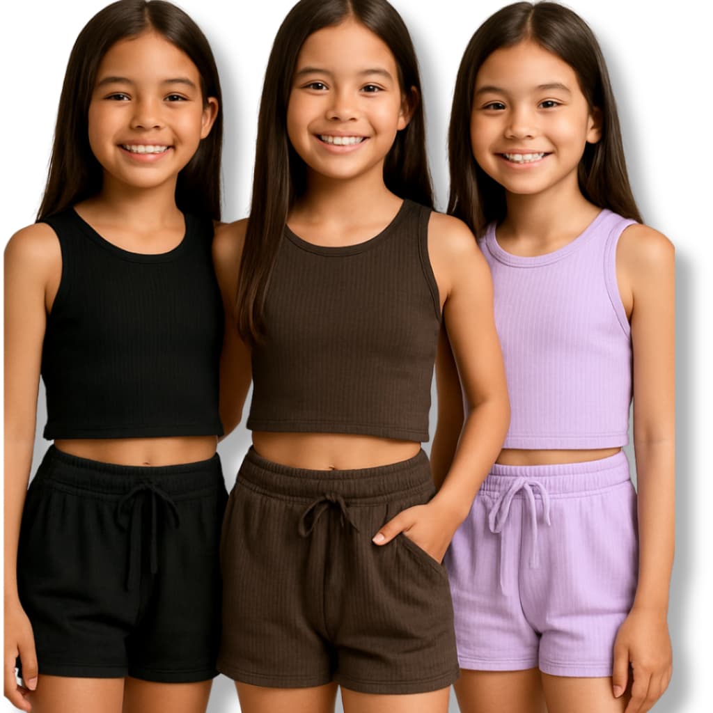 Conjunto Juvenil Canelado  – Top Sem Mangas e Short Leve e Confortável