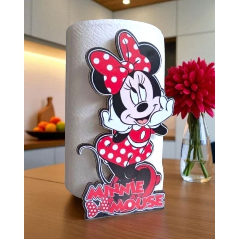 Suporte Papel Toalha Sensorial Cozinha Mdf Porta Rolo De Guardanapo De Mesa Decoração Disney Minnie