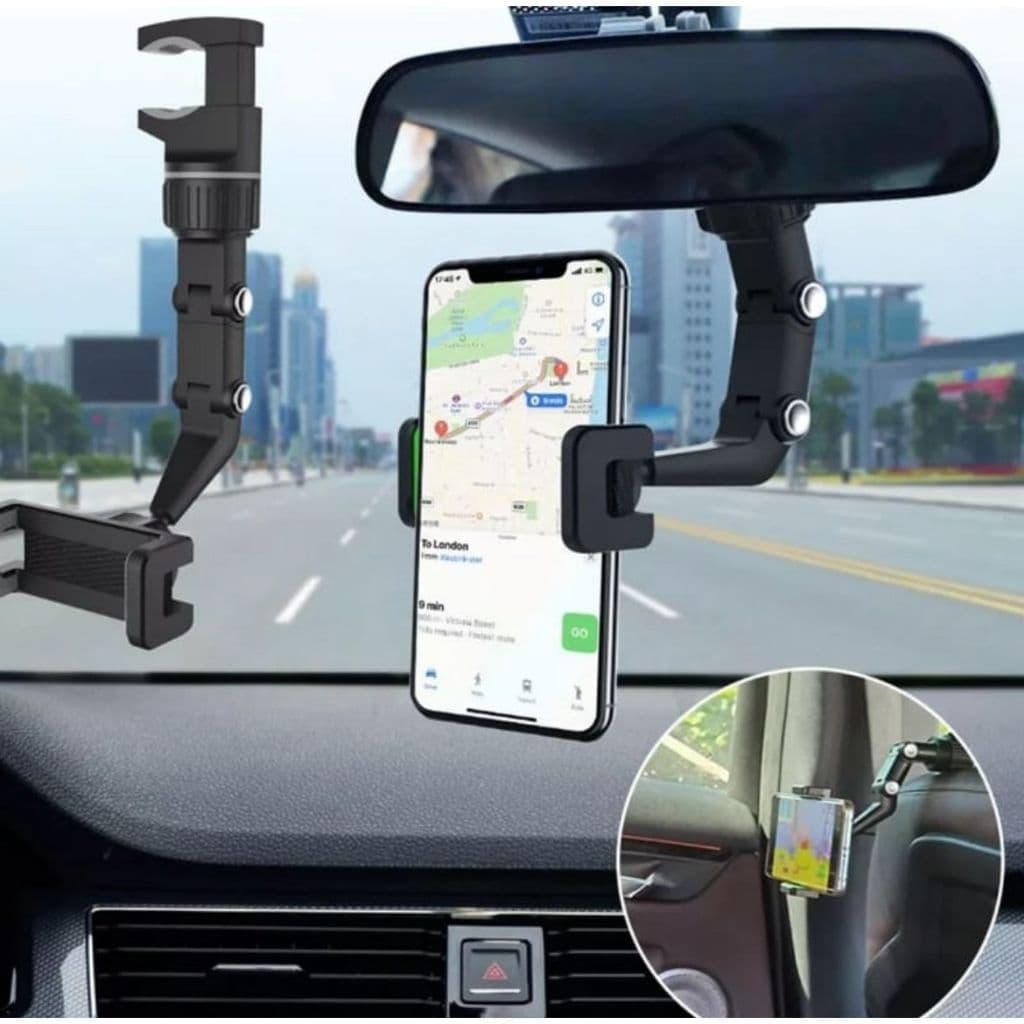 Suporte para Celular Veicular 360° Rotativo – Universal para Celular, Fixação no Retrovisor