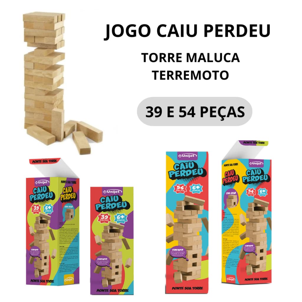 Jogo Caiu Perdeu Torre de Madeira Terremoto que Estimula a Coordenação Motora
