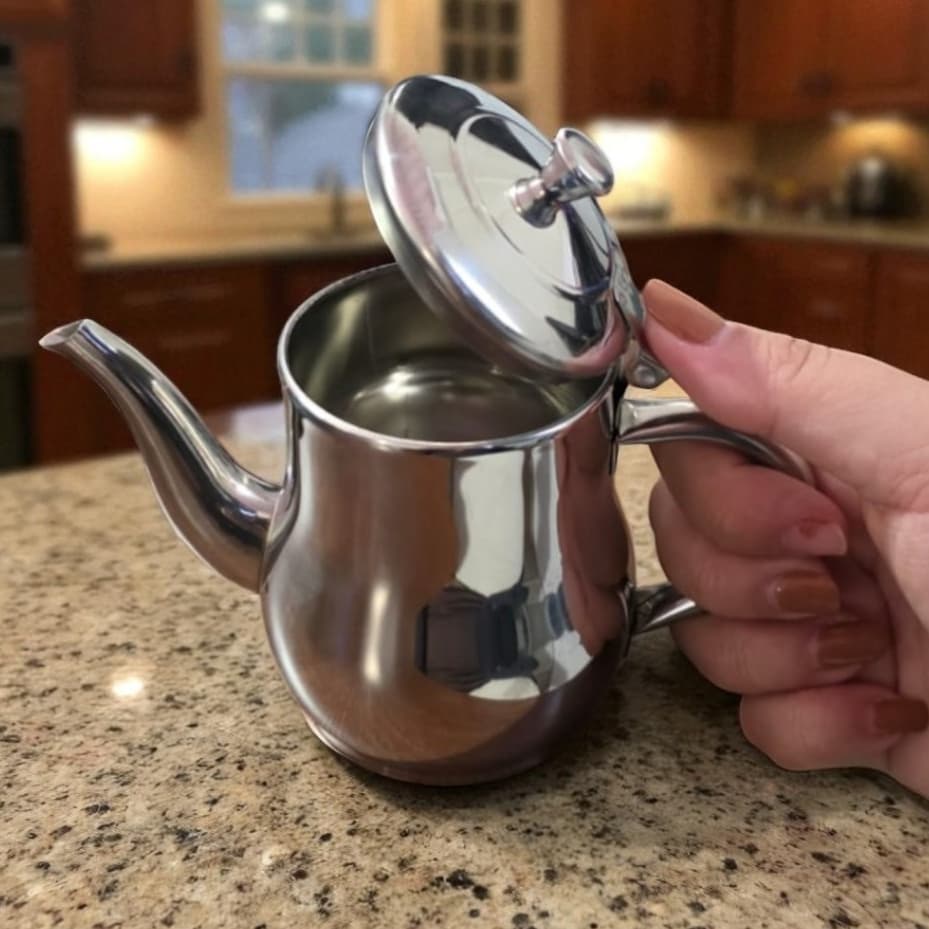 Bule Inox 420ml Tampa Alça Pequeno Multiuso Chá Café Leite Elegante Durável Cozinha Inoxidável Luxo