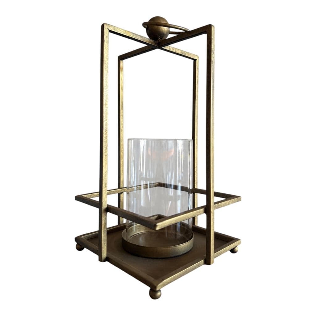 Castiçal Candelabro De Metal E Vidro Dourado