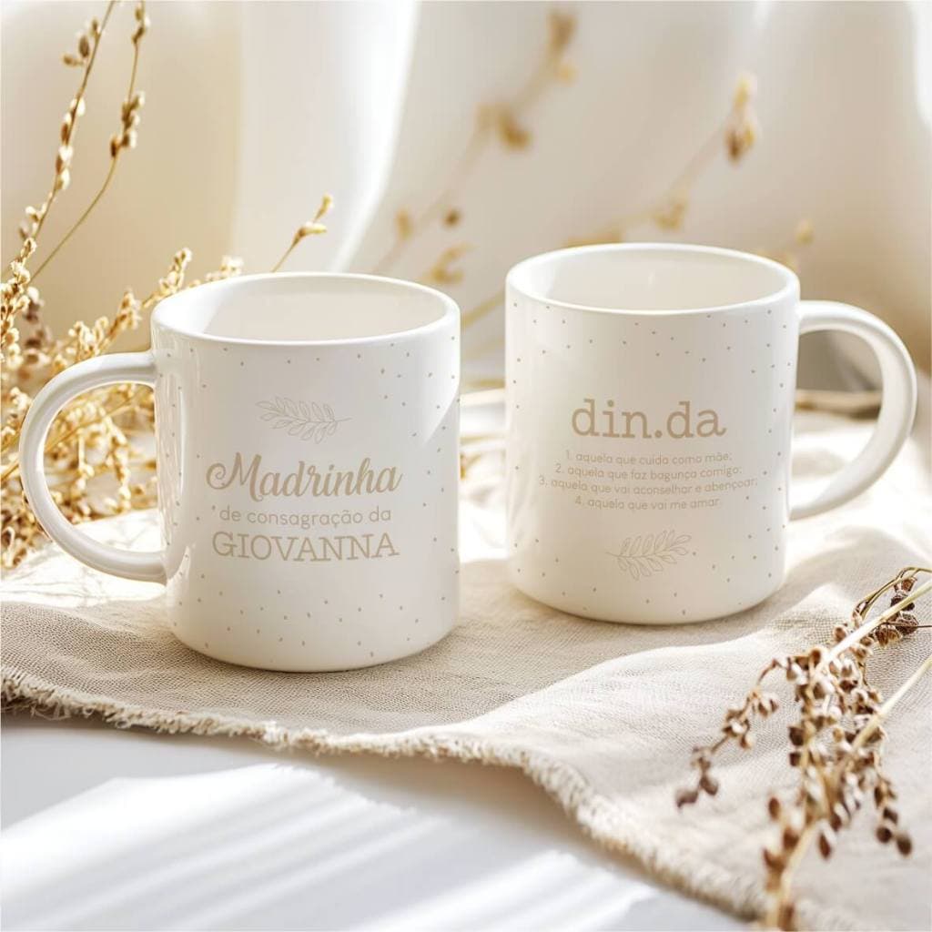Caneca Personalizada Dinda, Dindo, Madrinha e Padrinho – Xícara Branca 325ml