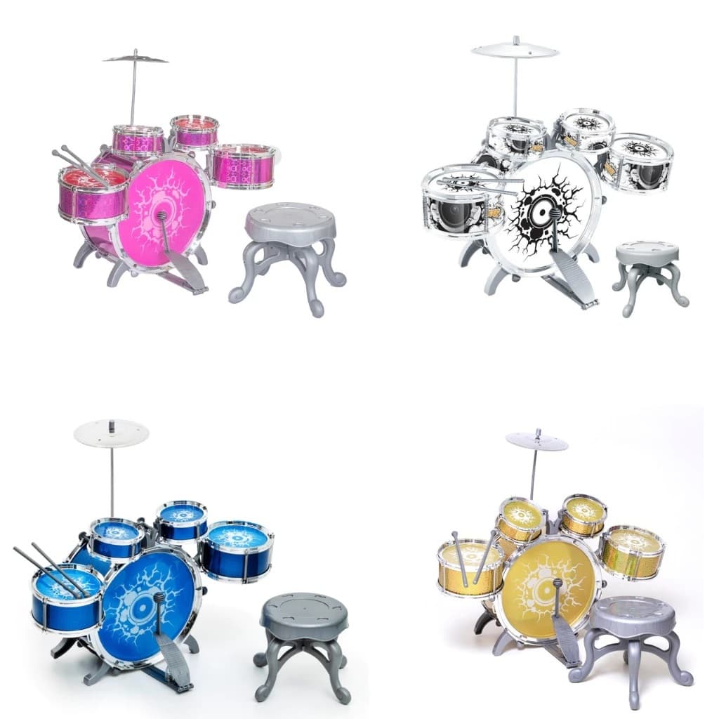 Bateria Instrumento Infantil Rock Party com 4 Tambores Pedal e Baquetas Semi Profissional BH Store