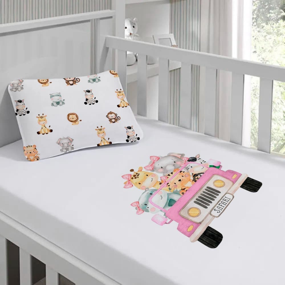 kit de berço com  lençol com fronha para bebê nenem estampado cm elástico de personagens envio já