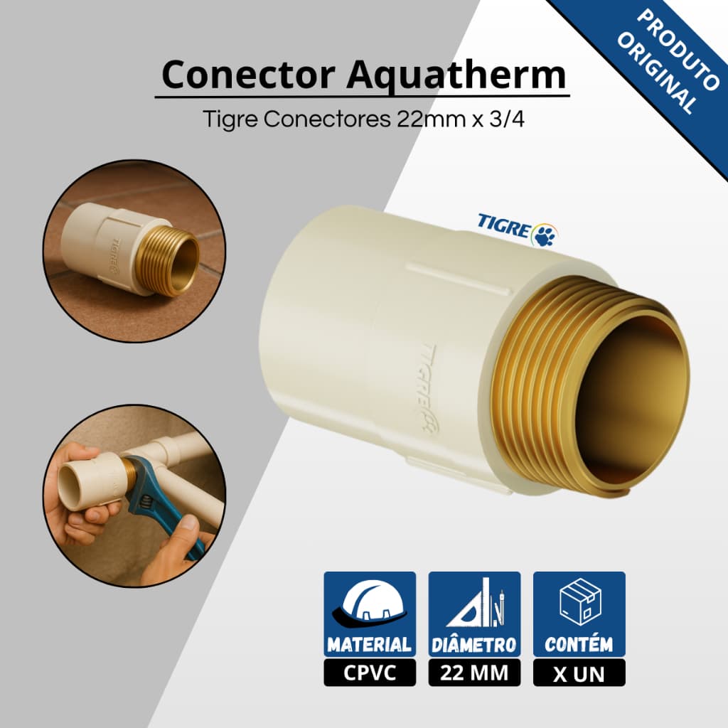 Kit Conector Aquatherm 22m x 3/4 Tigre Água Quente Soldável Tubulação Macho Construção