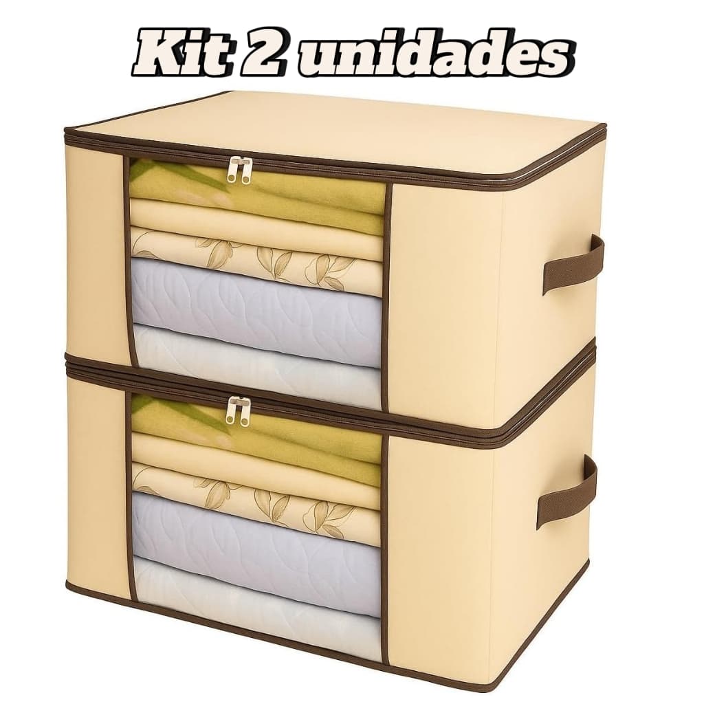 Kit Organizadores Tnt Caixa Closet Roupa Cama Edredom Toalha 60cm Bege 1 e 2 unidades