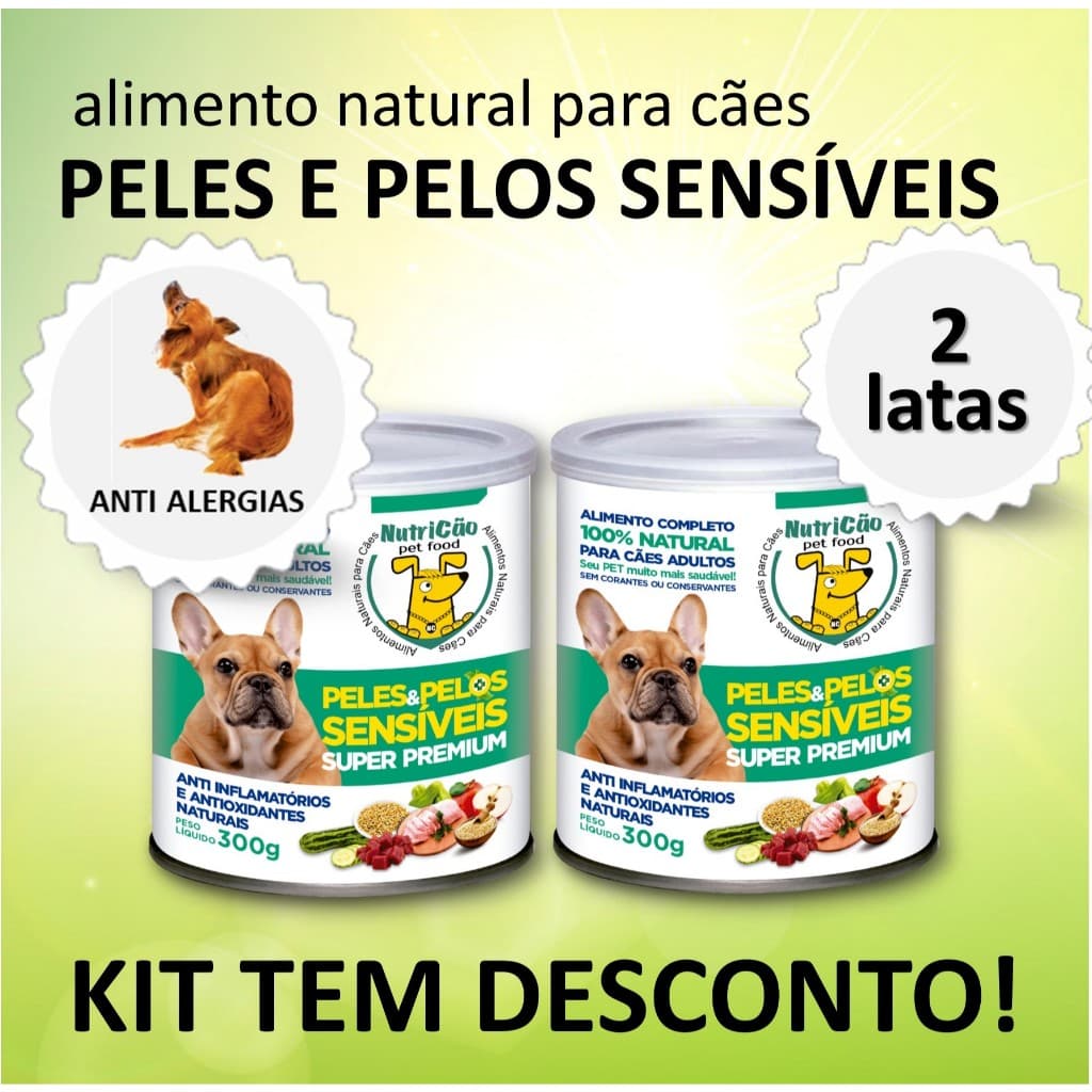 Kit Alergia Ração Úmida Delícia NutriCão Pet Cães Peles Pelos Sensíveis Alimento Natural Coceira