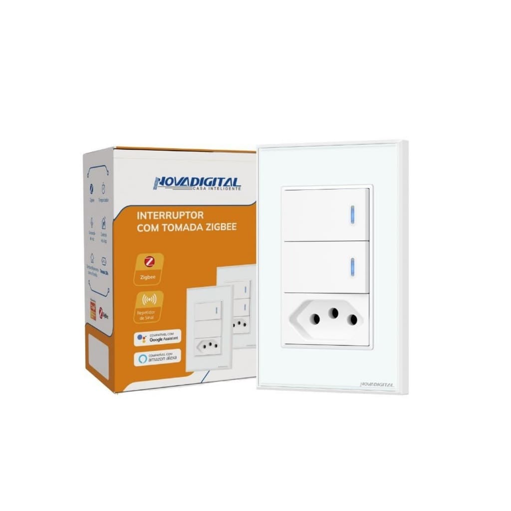 Interruptor Inteligente Nova Digital Zigbee 2 Botões Tecla Física + Tomada Original com Nota Fiscal