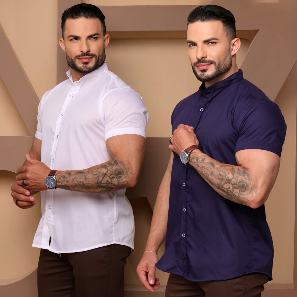 Kit Com 2 Camisa Gola Padre Masuclina Manga Curta Slim Fit Verao